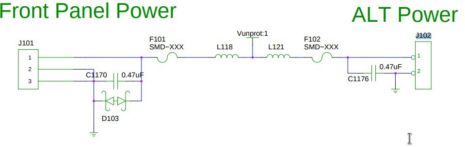 N200 Front Panel Power Input to ALT Power (Unregulated) On J102